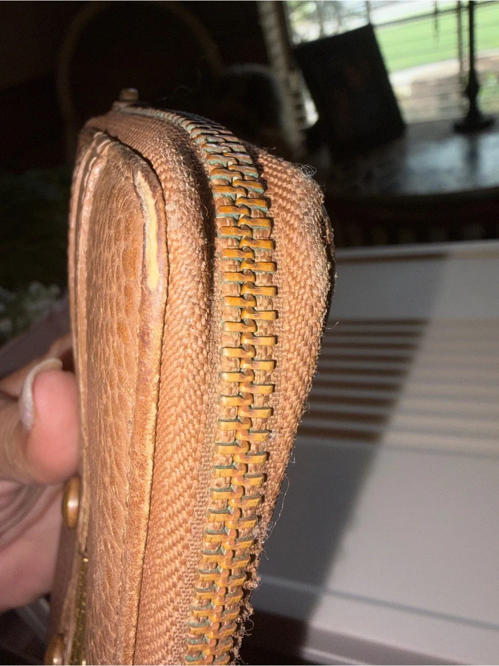 Brown Leather Zip Wallet Clutch - Burberry Style